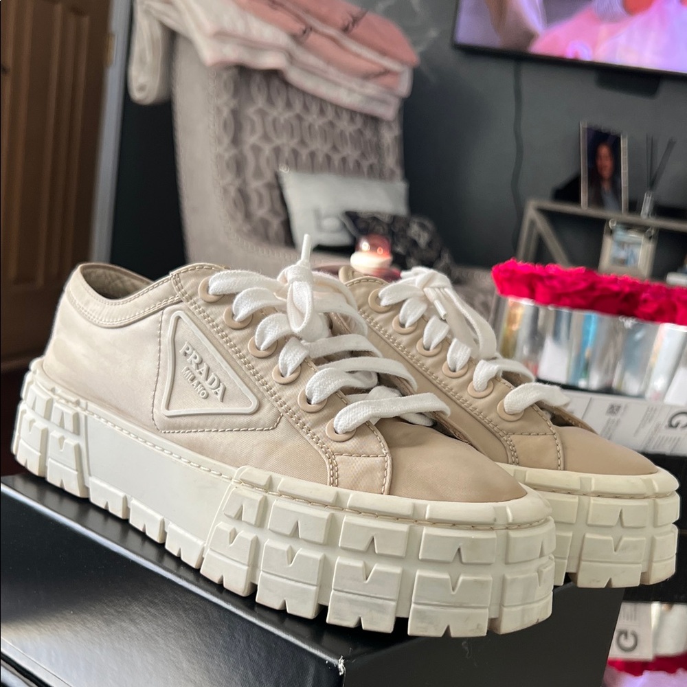 Prada Women's Cream Platform Sneakers - Picture 6 of 13
